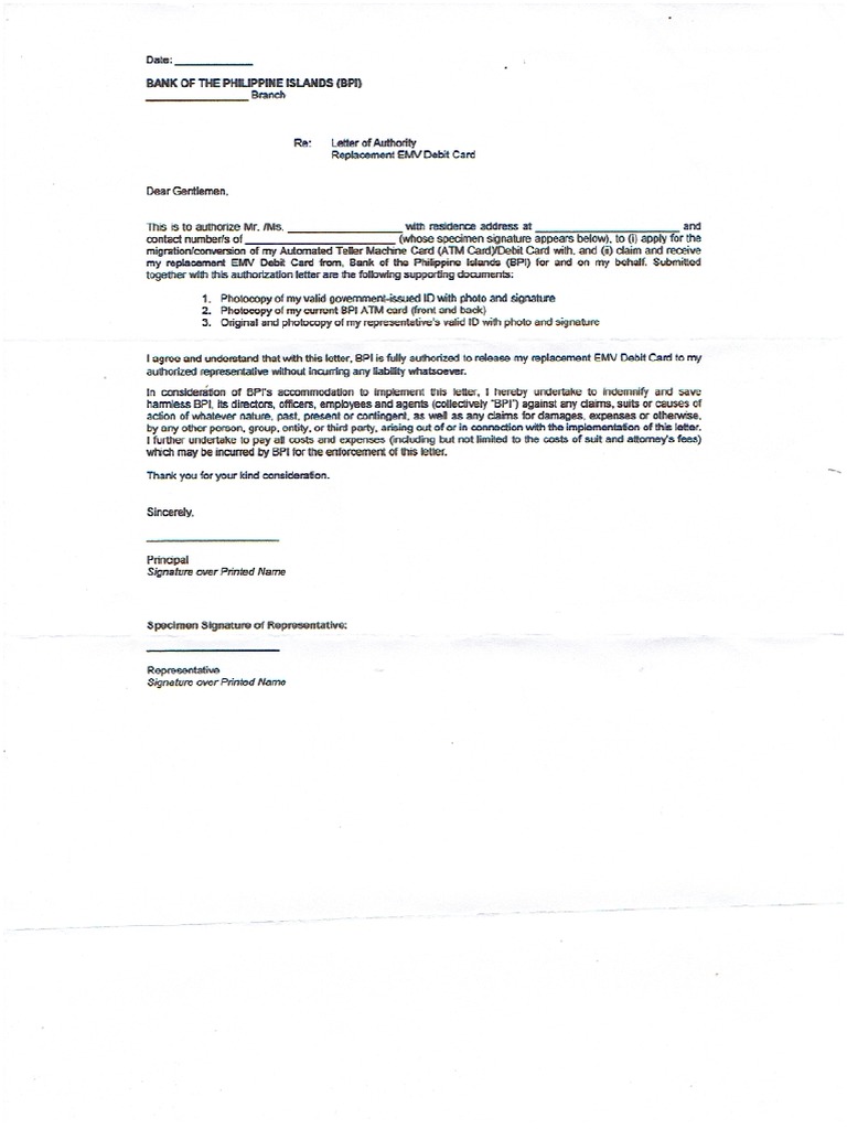 BPI Authorization Letter PDF