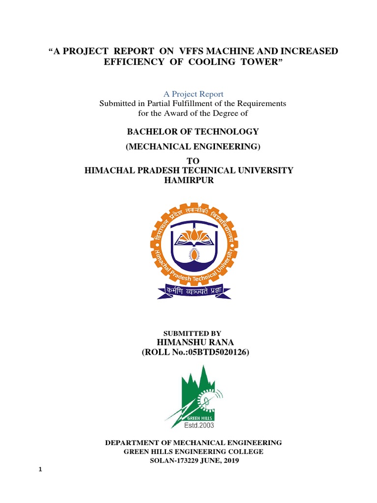 A Project Report On Vffs Machine and Increased Efficiency of Cooling ...