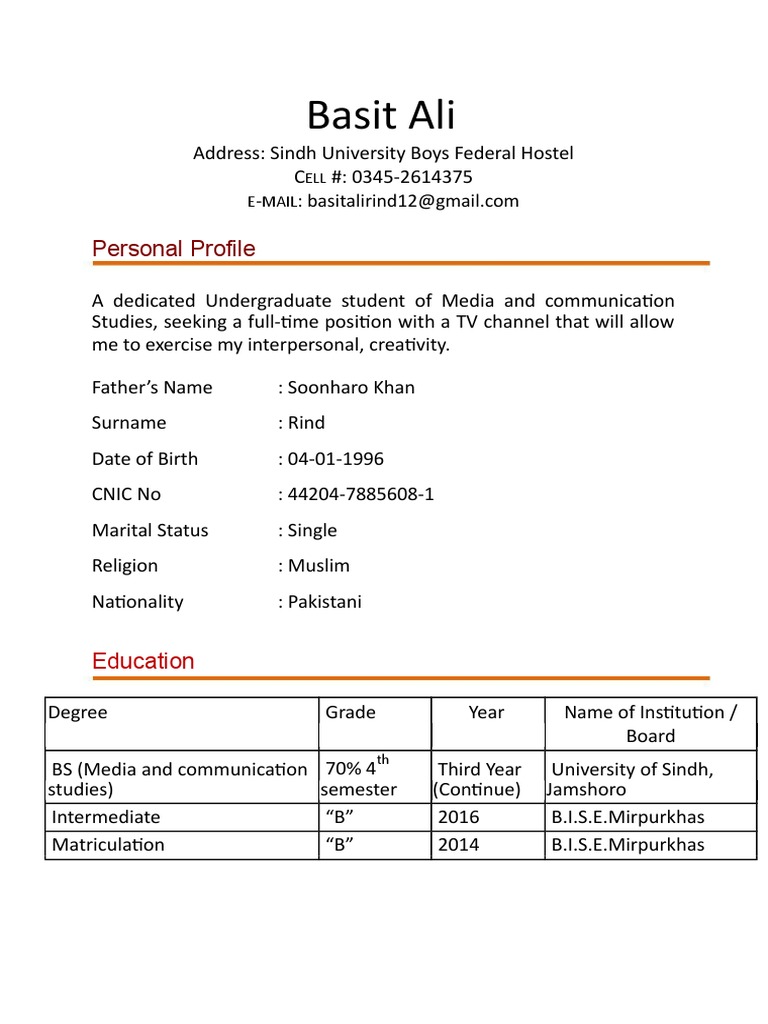 Basit Ali: Personal Profile | PDF