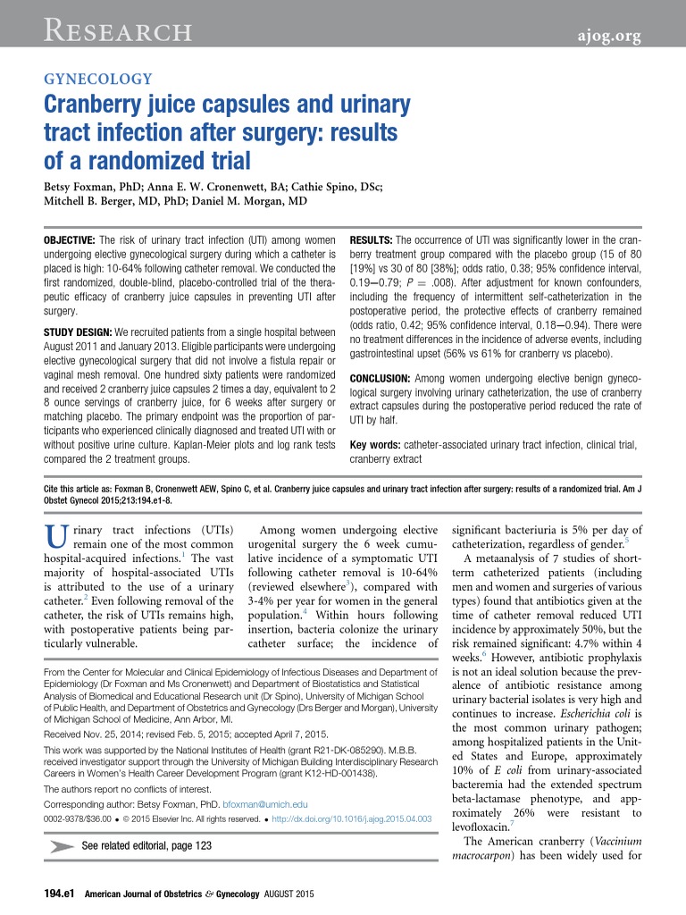 Cranberry Juice Uti PDF Urinary Tract Infection Medicine