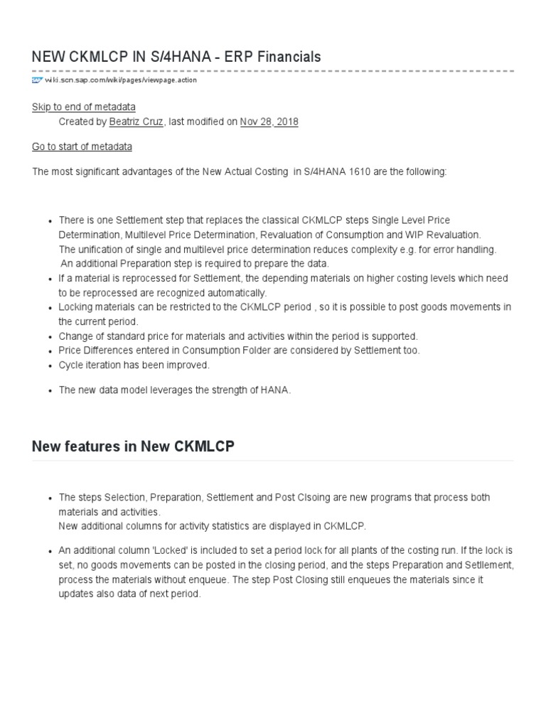 New CKMLCP in S - 4hana - Erp Financials - SCN Wiki | PDF | Inventory ...