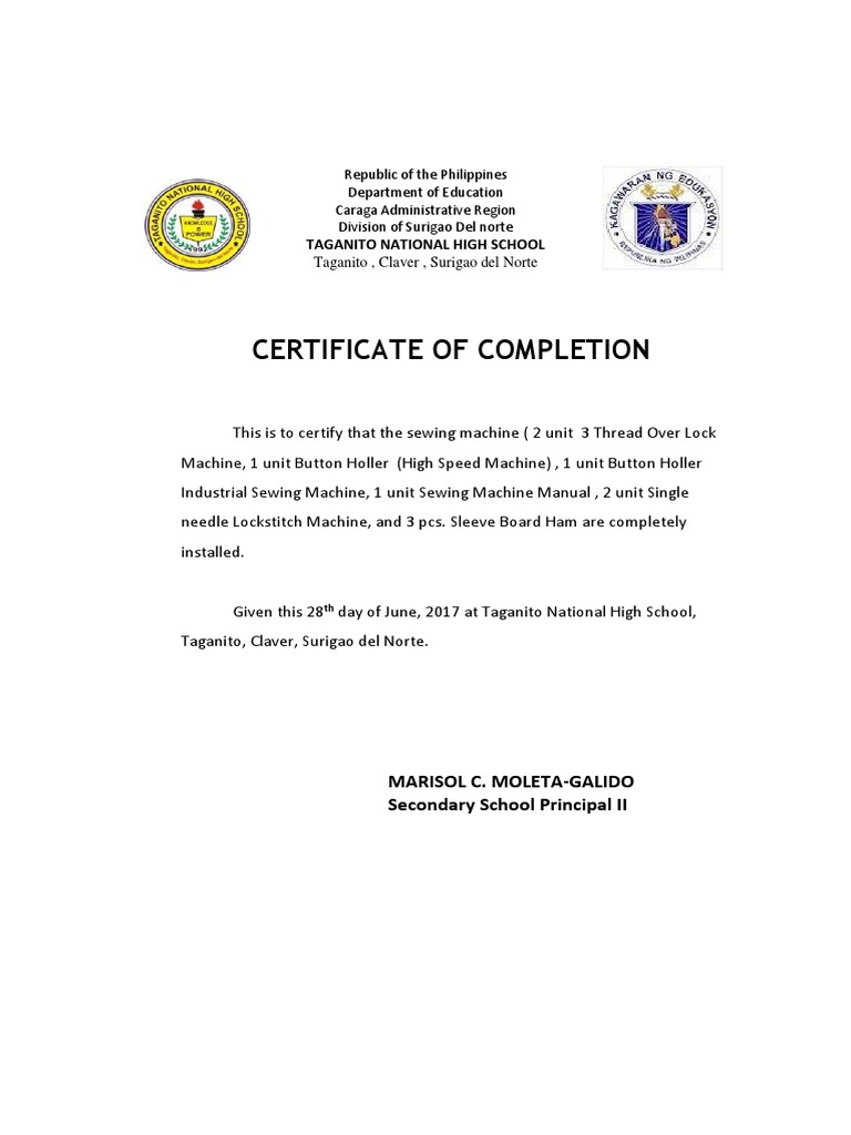 Certificate of Inventory PDF