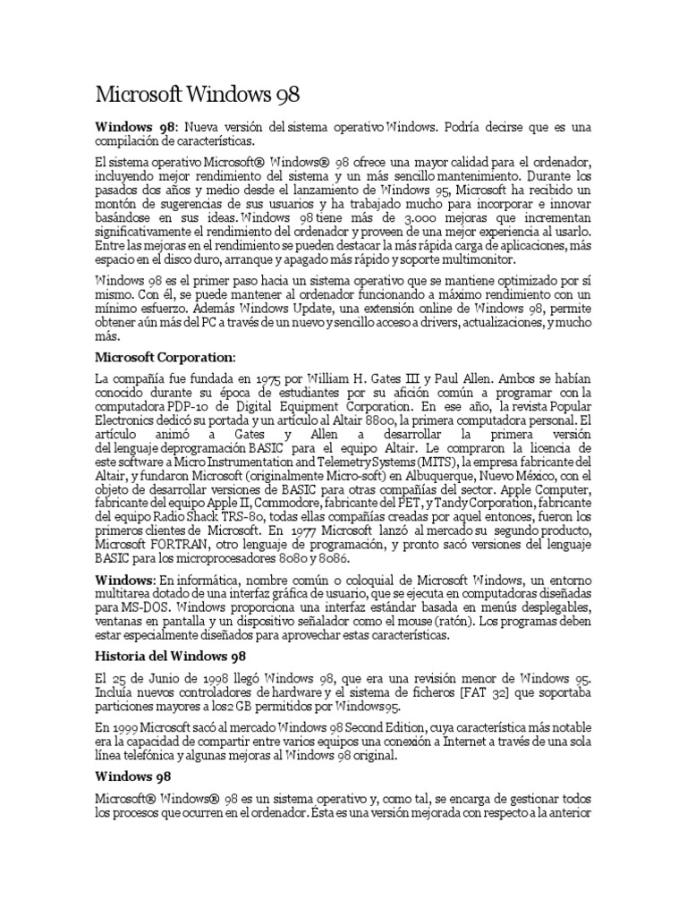 Microsoft Windows 98 | PDF | Lenguaje de programación | Microsoft Windows