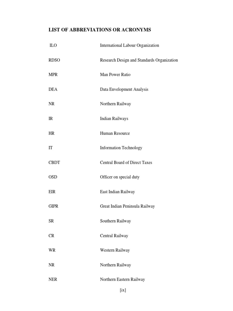 List of Abbreviations or Acronyms PDF Railway Companies Rail