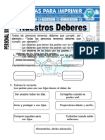 Ficha de Nuestros Deberes para Primero de Primaria