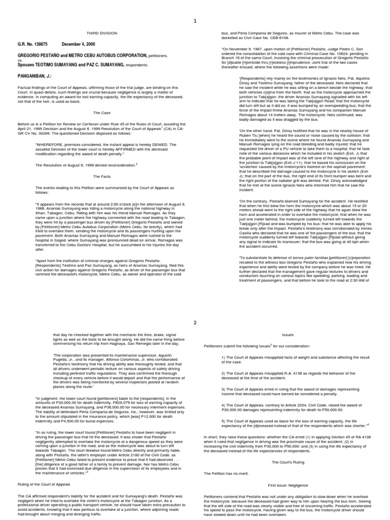 Legal Case: Bus Accident Liability | PDF | Damages | Negligence
