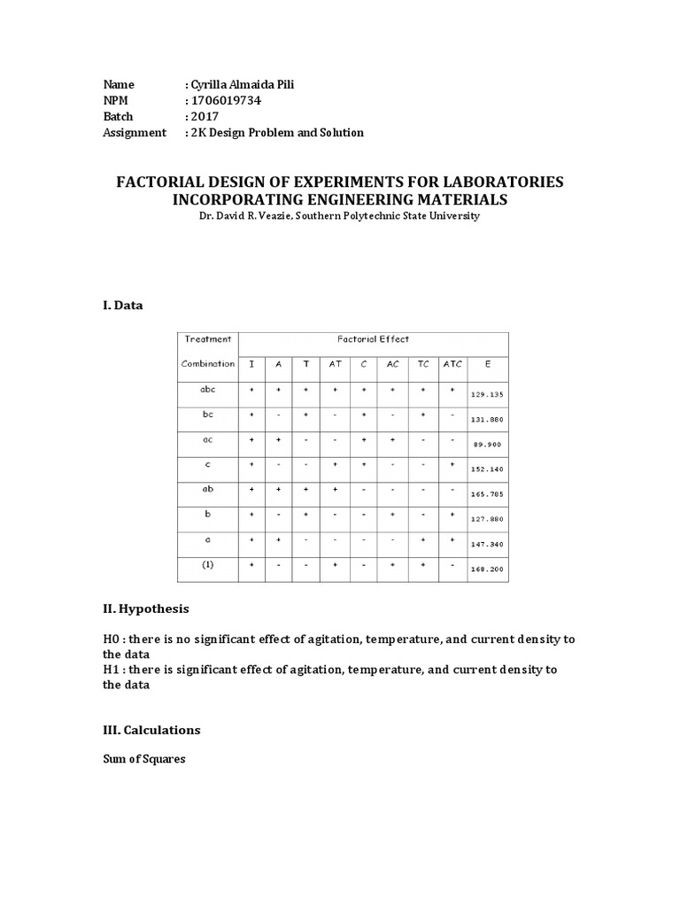 Factorial Design in Engineering Experiments | PDF