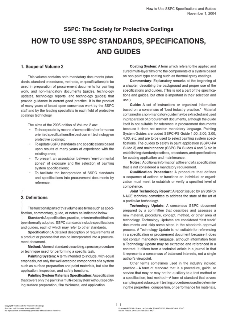 SSPC Uso Standards Specification and Guides 2004 PDF Specification