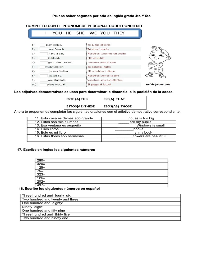 Examen de inglés 5to grado primaria | PDF