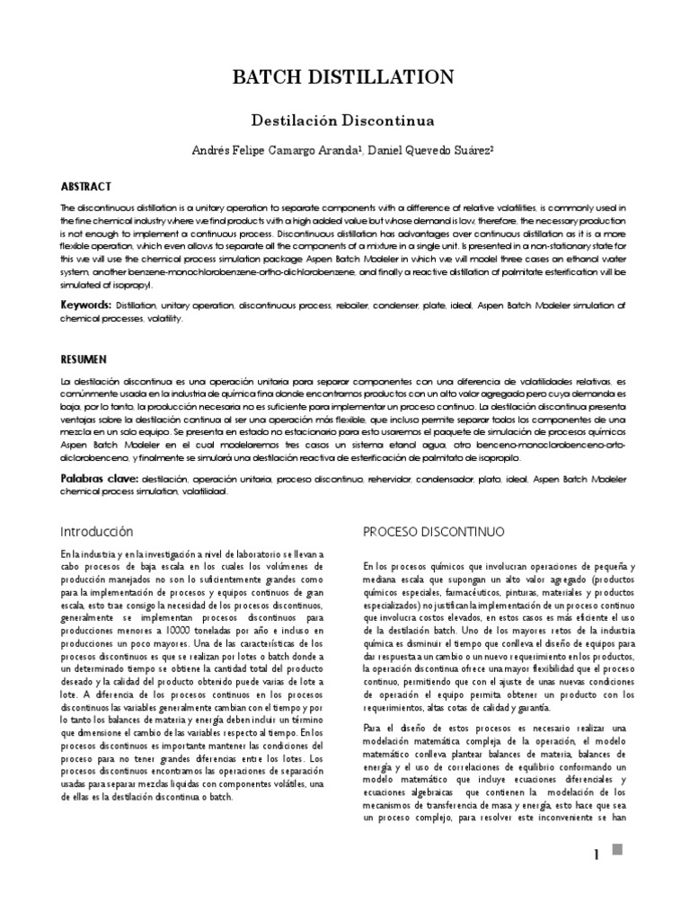 Batch Distillation | PDF | Destilación | Calor