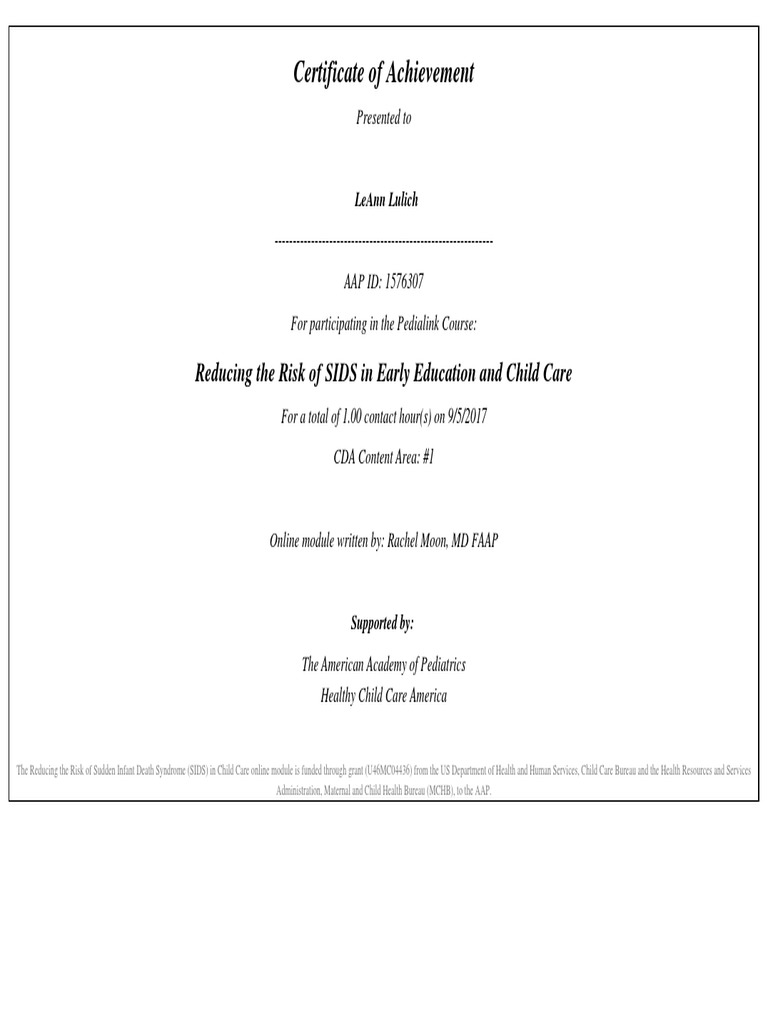 Certificate Of Achievement Sids Training