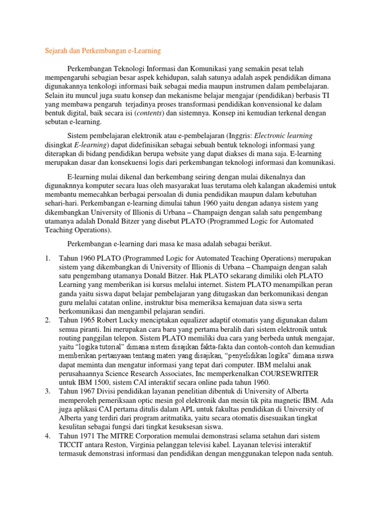Sejarah Dan Perkembangan E-Learning | PDF