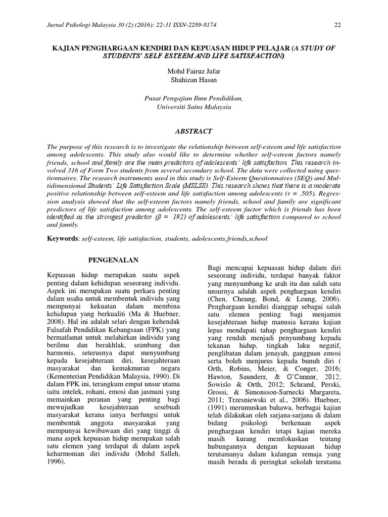 Kajian Penghargaan Kendiri Pdf