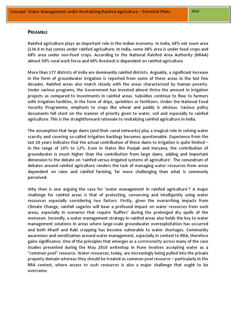 Water Management - Revitalizing Rainfed Agriculture - Potential Pilots ...