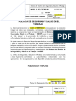 PLT-SST-001 Política de Seguridad y Salud en El Trabajo