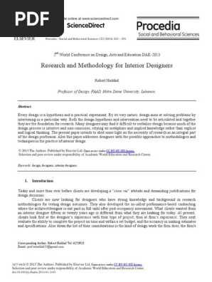Research And Methodology For Interior Designers By Robert