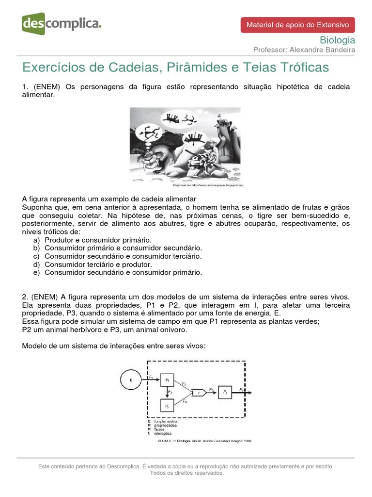 Exercícios sobre Ecologia- Descomplica, Exercícios Biologia