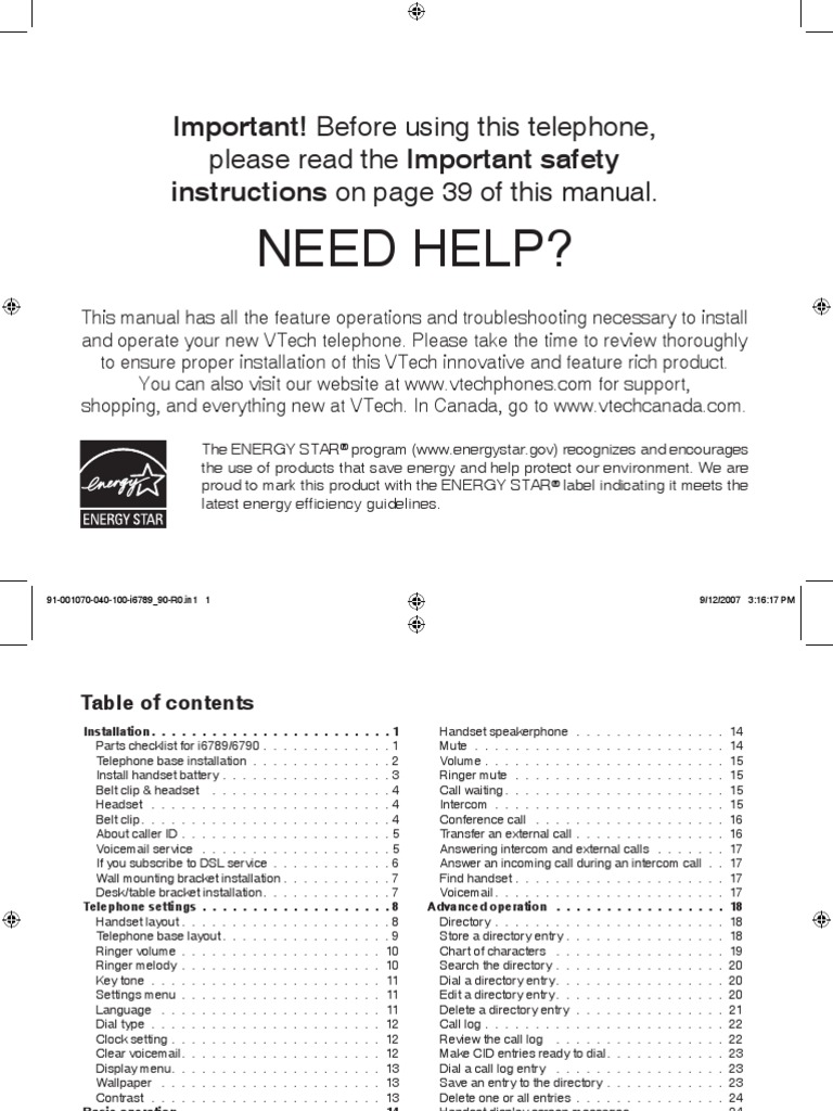 Vtech i6789 phone manual, i6789 manual i3 | Ac Power Plugs And Sockets