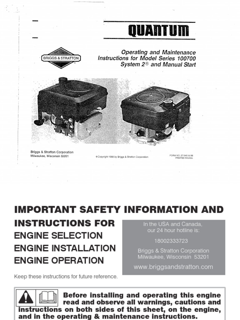 Briggs Stratton Quantum 35 Engine Owner S Manual