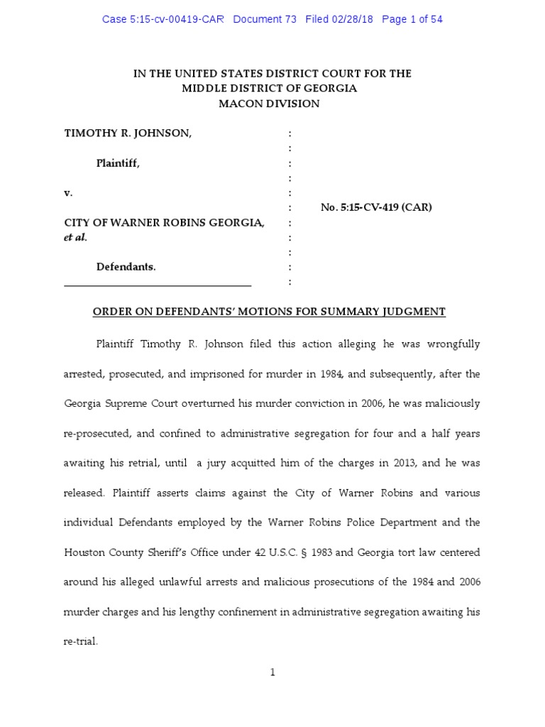 Timothy Johnson Court Summary Judgment Statute Of Limitations