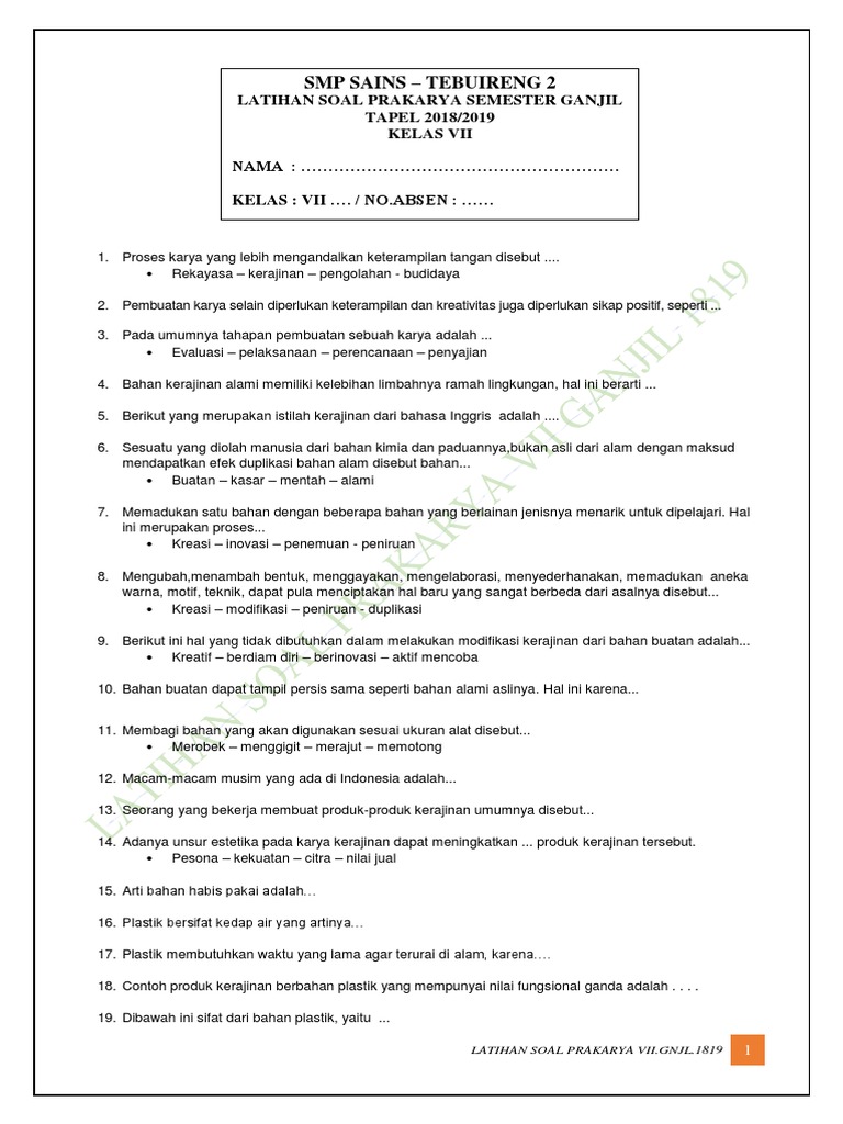 Latihan Soal Prakarya 7