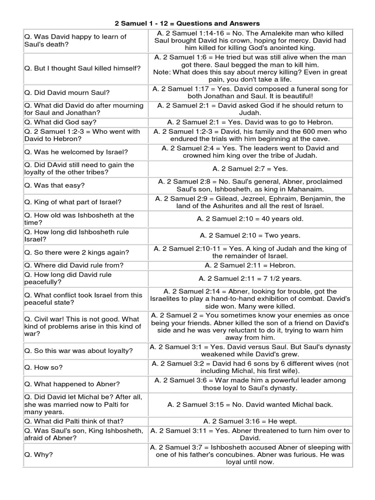2 Samuel: Key Questions &amp; Answers | PDF | Books Of Samuel | David