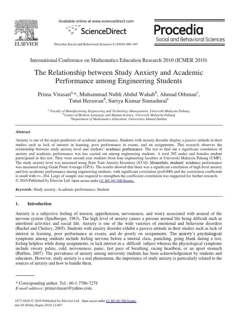 The Relationship Between Study Anxiety and Academic Performance Among ...