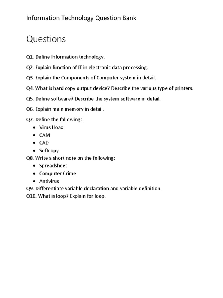 A Comprehensive Collection of Information Technology Questions and