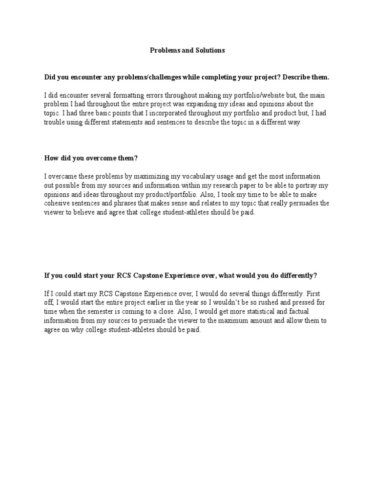 Rcs Capstone Experience Problems and Solutions Blog PDF