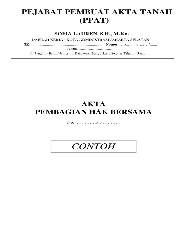 Contoh Akta Pembagian Hak Bersama | PDF