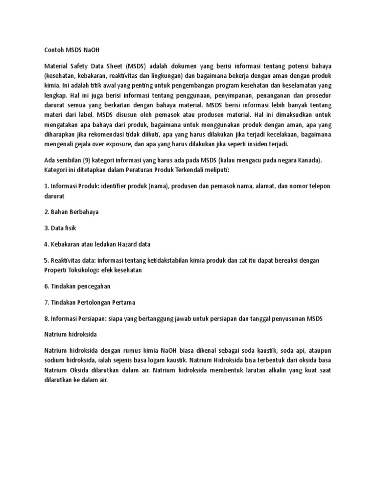 Contoh MSDS NaOH | PDF