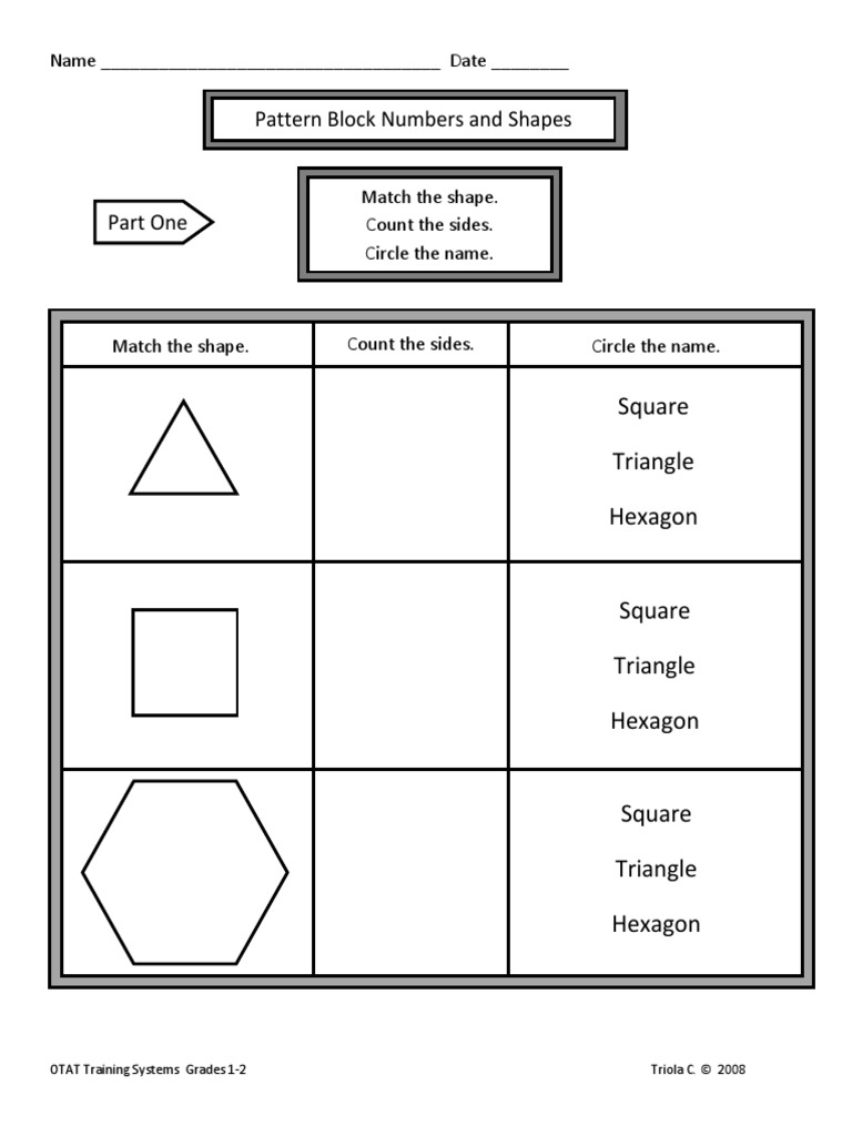 Pattern Block Numbers and Shapes: Square Triangle Hexagon | PDF | Shape ...