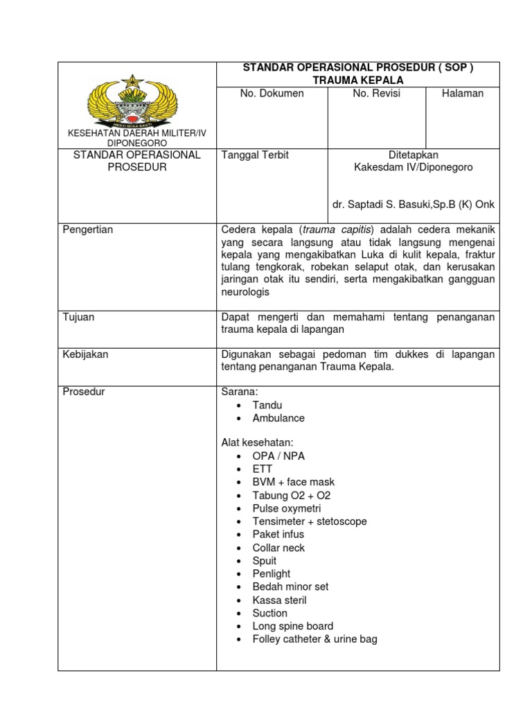 Prosedur Penanganan Trauma Kepala | PDF