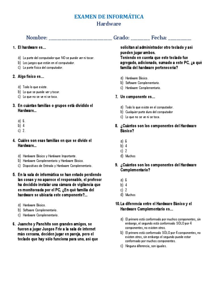 Quiz Hardware Pdf Hardware De La Computadora Tecnología De Medios