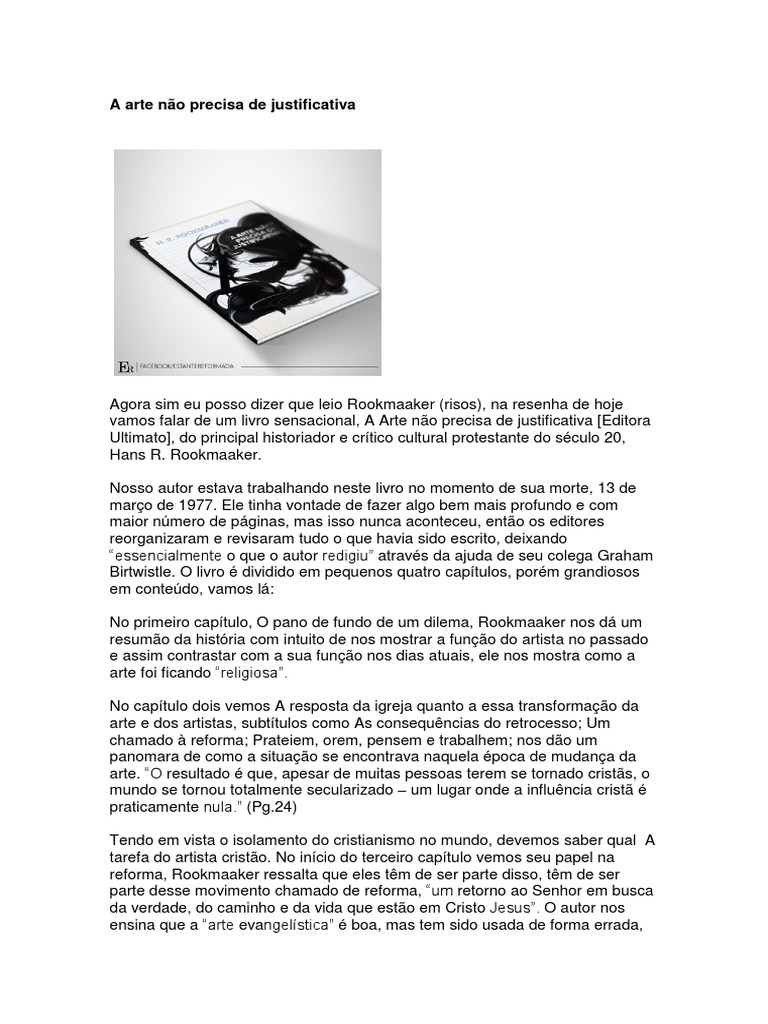 A Arte Não Precisa de Justificativa - Resenha | PDF | Livros ...