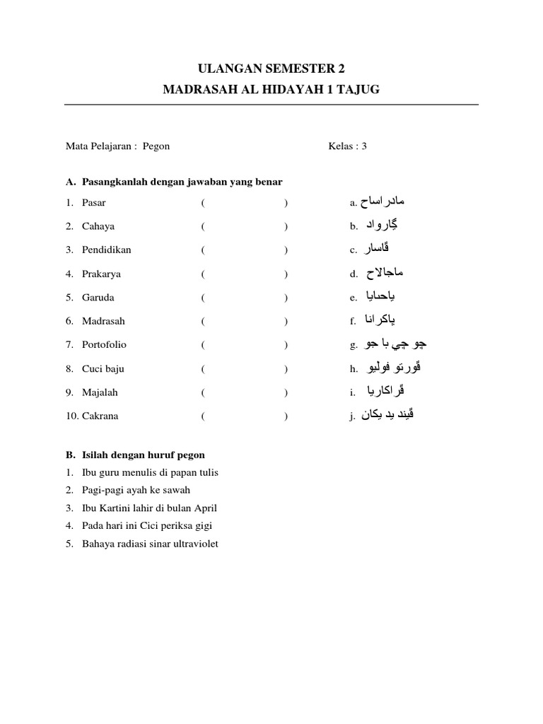 Koleksi Contoh Soal Menulis Pegon Pembahasan Dikdasmen