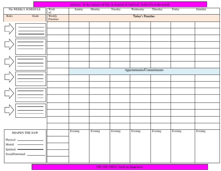 Weekly Planner Template: 7 Habits Focus | PDF | Self-Improvement
