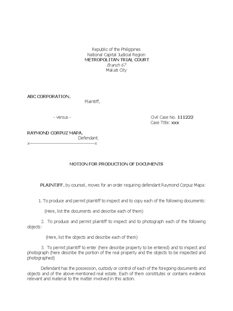 Motion for Document Production in Court | PDF | Separation Of Powers ...