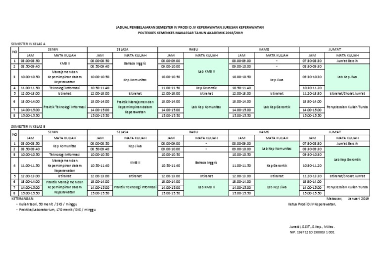 Jadual Semester Iv D4 2018 2019 1 Pdf
