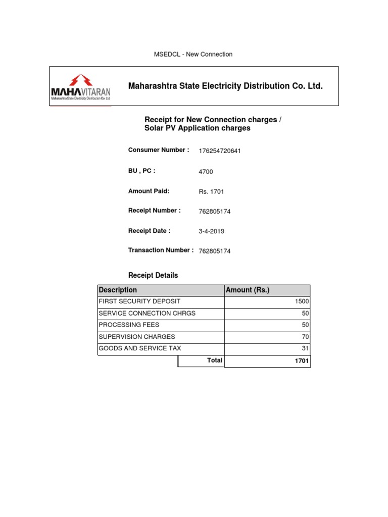 Solar Connection Receipt Details | PDF