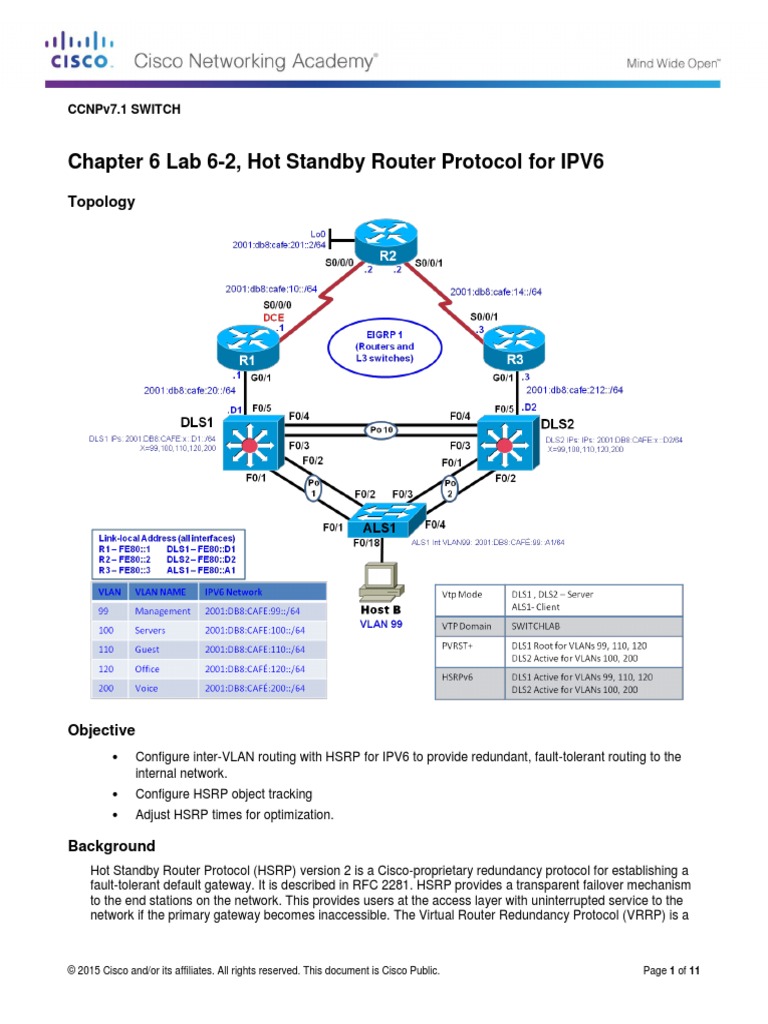 Ccnpv7.1 Switch Lab6-2 Hsrpv6 Student | PDF | I Pv6 | Network Switch