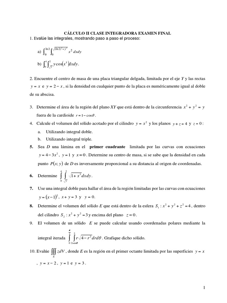 Clase Integradora Calculo Ii Examen Final Pdf Integral Sistema De Coordenadas Cartesianas