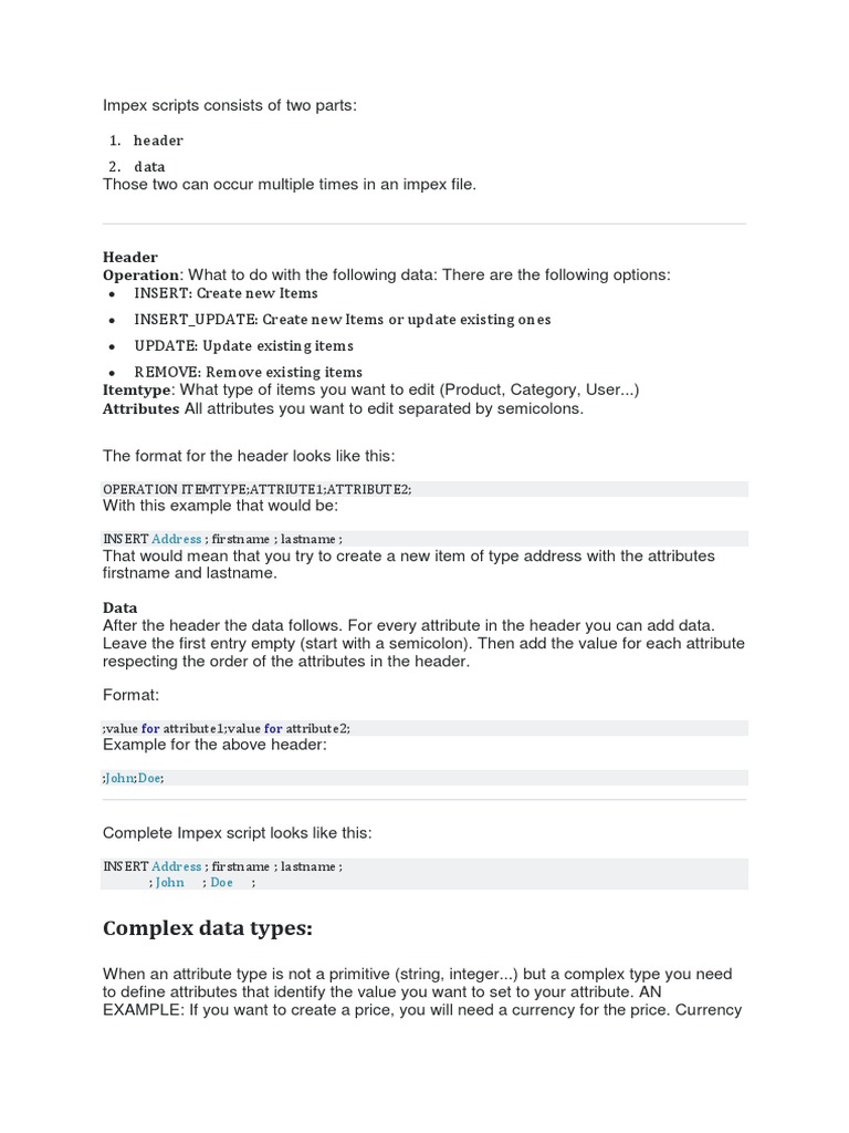Impex | PDF | Data Type | Software Development
