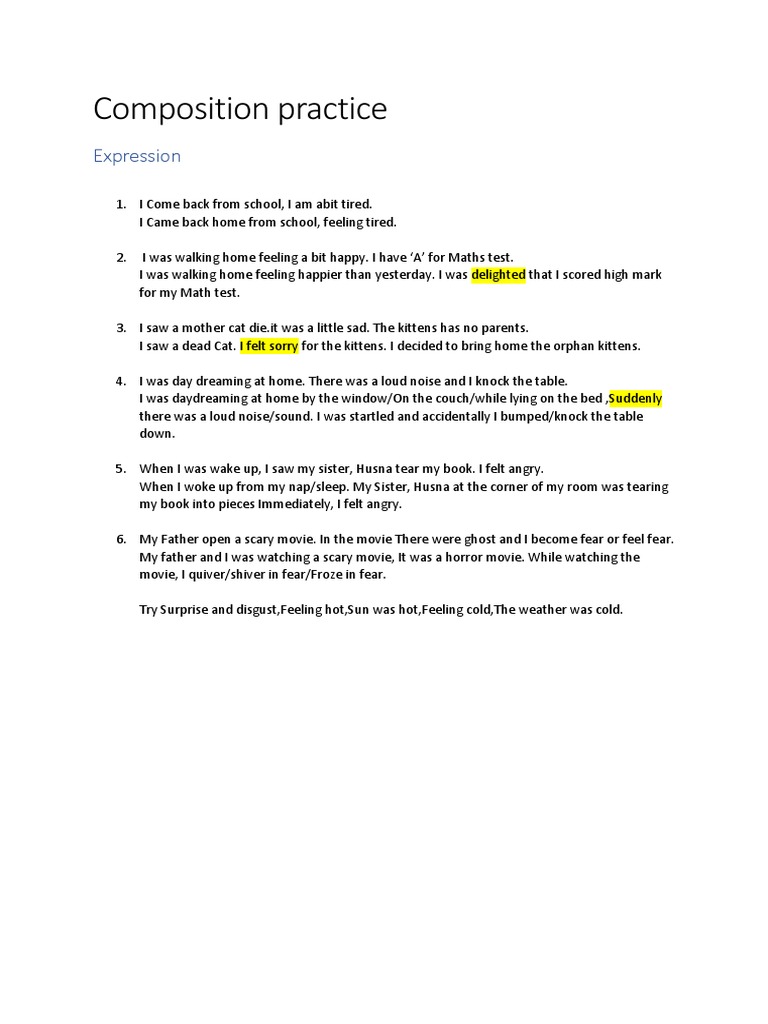 Composition Practice: Emotion Expressions | PDF | Language Arts ...