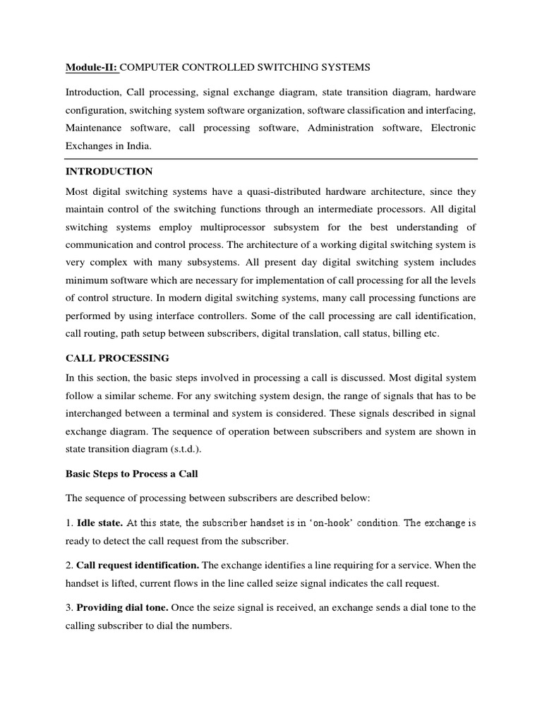 Computer Controlled Switching Systems An Overview of Call Processing
