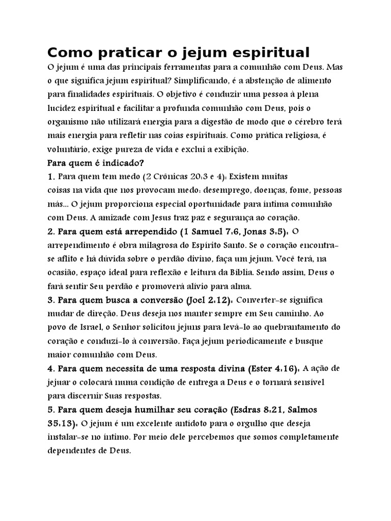Como Praticar o Jejum Espiritual | PDF | Jejum | Espírito