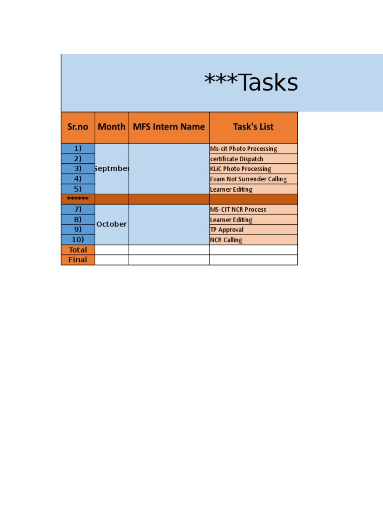 MFS Intern Task Ratings | PDF