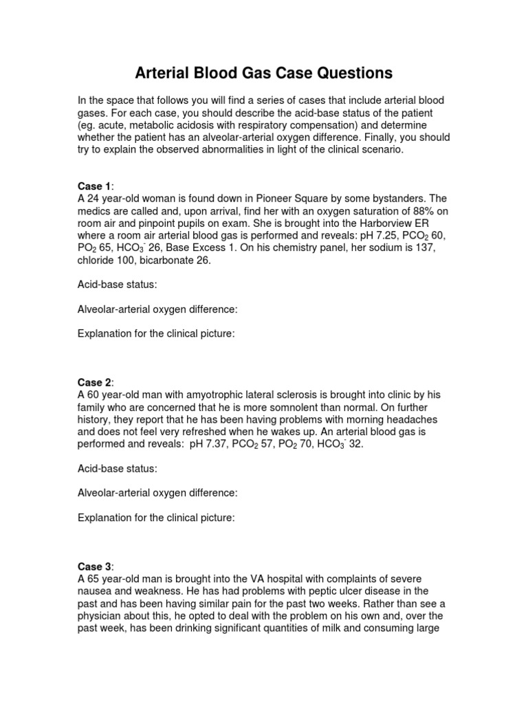 Abg Case Questions | PDF | Bicarbonate | Pulmonology