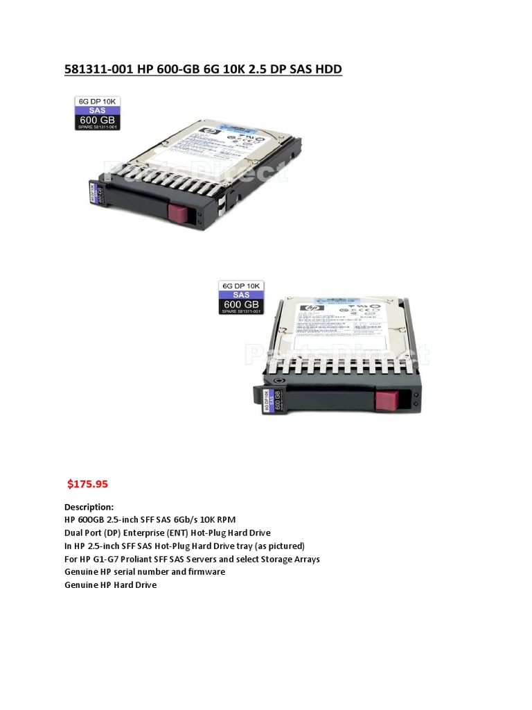 HP 600GB 10k SAS 12Gb/s 128MB EG0600FBDSR 581311-001 599476-003 507129-013 SAS HDD