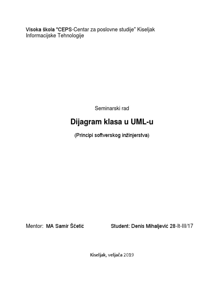 Uml I Dijagrami Klasa - Seminarski Rad | PDF
